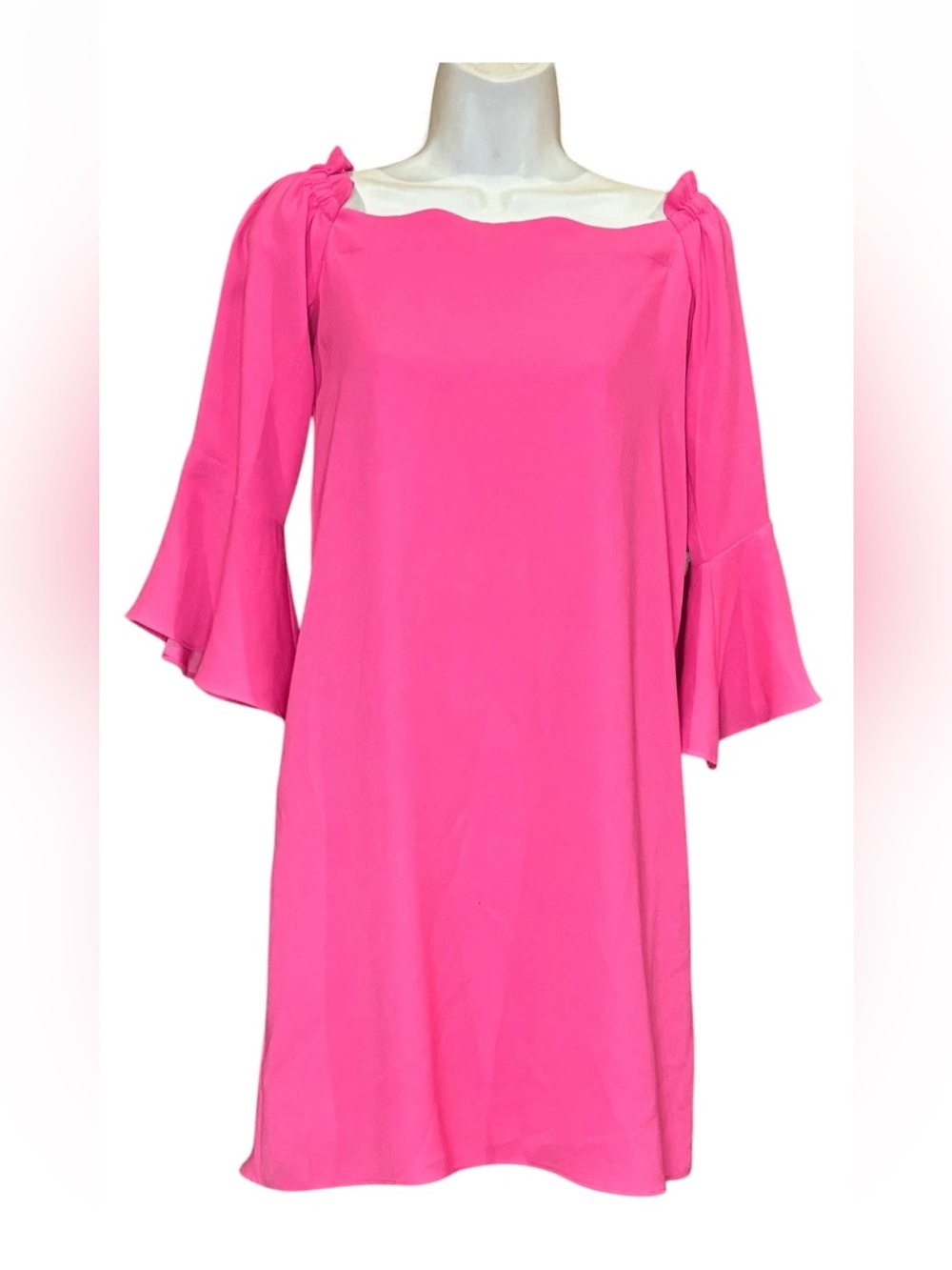 Trina Turk Knox Off-The-Shoulder Bell Sleeve Dress Pink L NWT